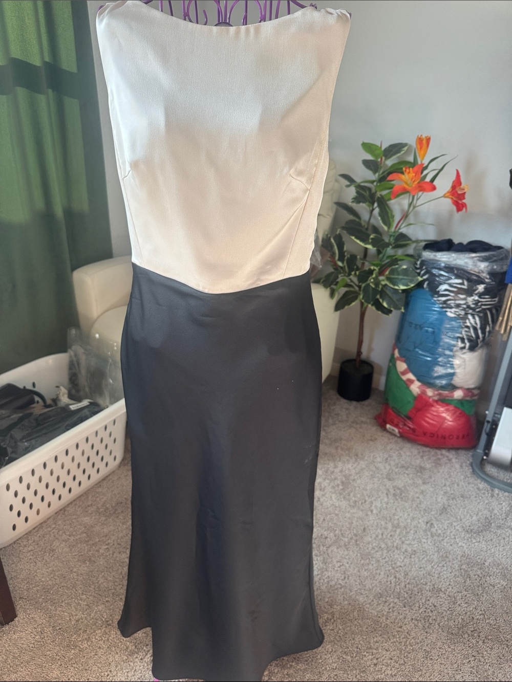 MOTF Strapless Two-Tone Ivory and Black Evening Dress